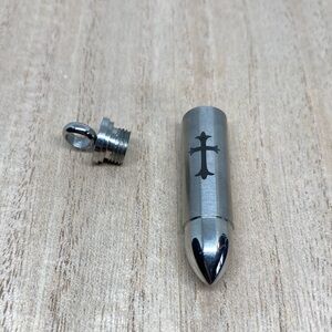 Silver Cross Bullet Pendant with removable screw top
